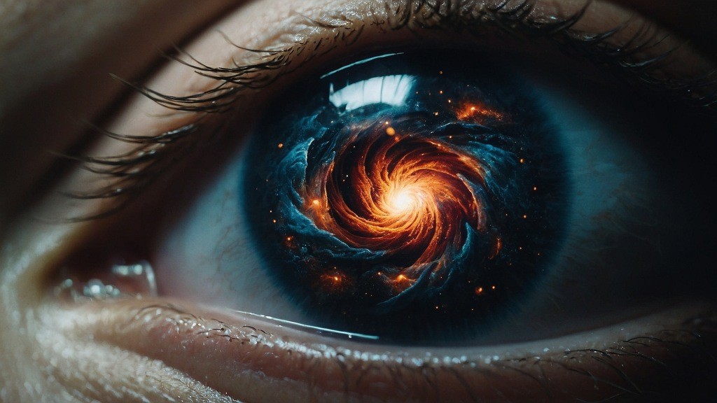 Oko v ktorom sa zrkadlí hviezdna galaxia.