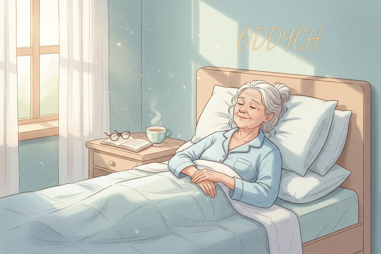 Senior odpočíva v posteli – ilustračný obrázok o spánku.